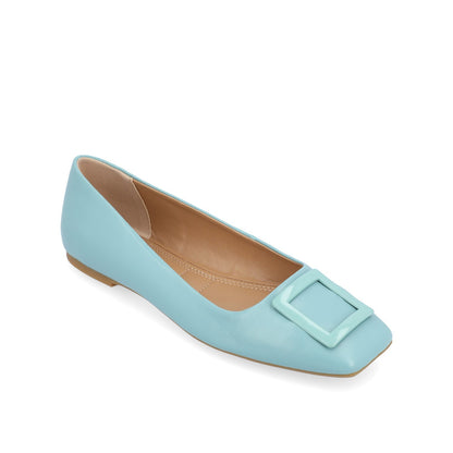 Journee ZIMIA SQUARE TOE FLATS IN VEGAN LEATHER - Aqua