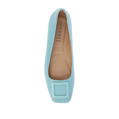 Journee ZIMIA SQUARE TOE FLATS IN VEGAN LEATHER - Aqua