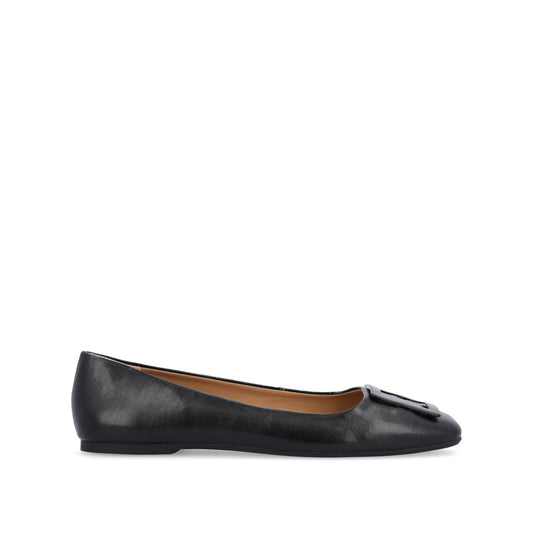 Journee ZIMIA SQUARE TOE FLATS IN VEGAN LEATHER - Black