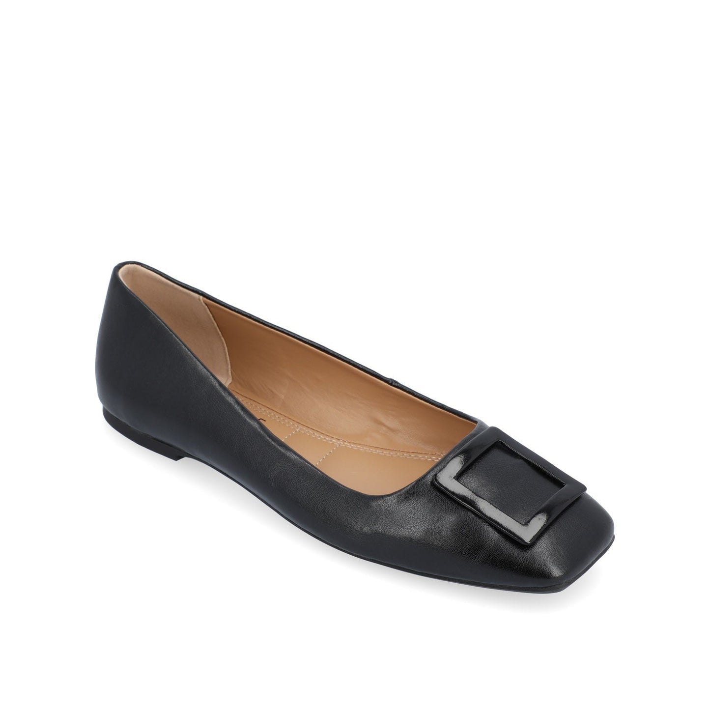 Journee ZIMIA SQUARE TOE FLATS IN VEGAN LEATHER - Black