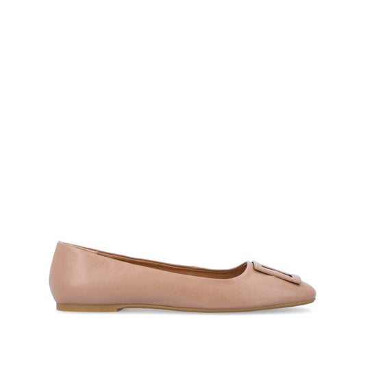 Journee ZIMIA SQUARE TOE FLATS IN VEGAN LEATHER - Tan