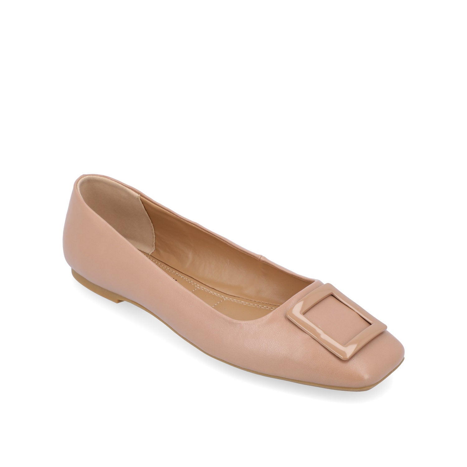 Journee ZIMIA SQUARE TOE FLATS IN VEGAN LEATHER - Tan