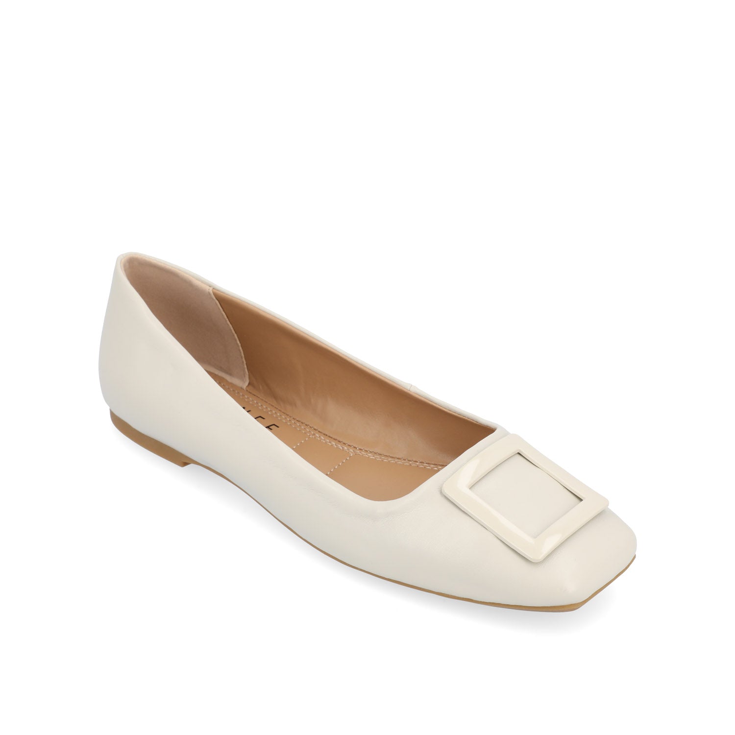 Journee ZIMIA SQUARE TOE FLATS IN VEGAN LEATHER - Beige