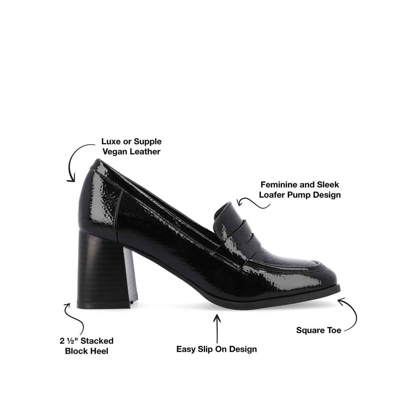 Journee MALLEAH BLOCK HEEL LOAFERS IN WIDE - Patent Black