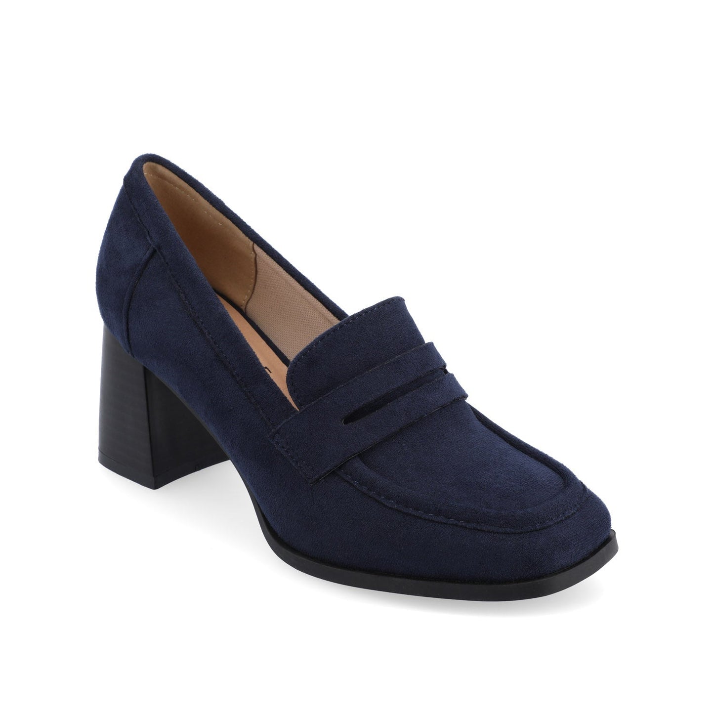 Journee MALLEAH BLOCK HEEL LOAFERS IN WIDE - Navy Nubuck