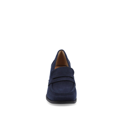 Journee MALLEAH BLOCK HEEL LOAFERS IN WIDE - Navy Nubuck