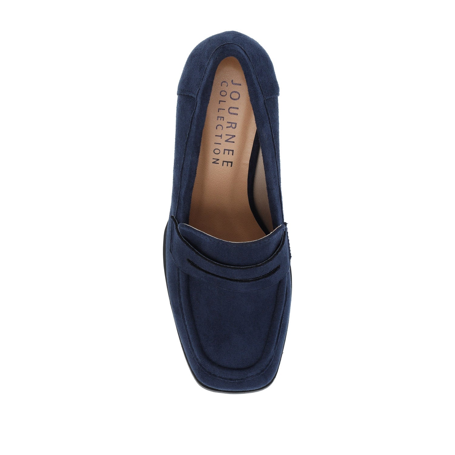 Journee MALLEAH BLOCK HEEL LOAFERS IN WIDE - Navy Nubuck