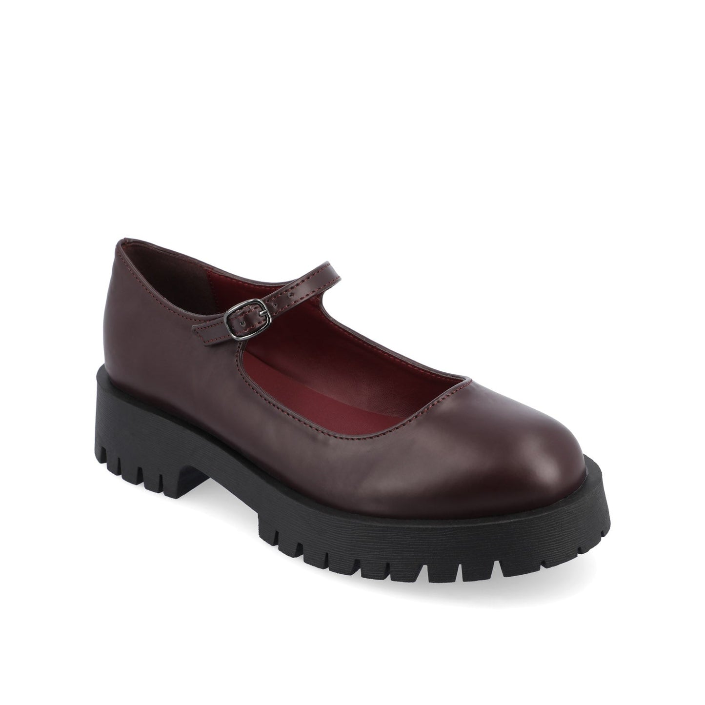 Journee KAMIE LUG SOLE MARY JANE FLATS IN WIDE - Wine PU
