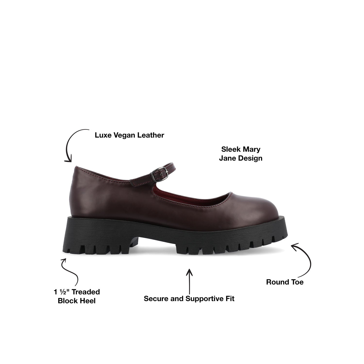 Journee KAMIE LUG SOLE MARY JANE FLATS IN WIDE - Wine PU