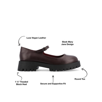 Journee KAMIE LUG SOLE MARY JANE FLATS IN WIDE - Wine PU