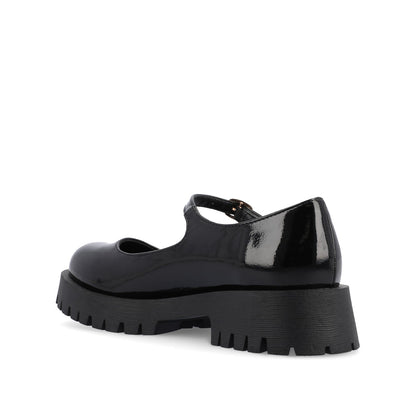 Journee KAMIE LUG SOLE MARY JANE FLATS IN WIDE - Black Patent