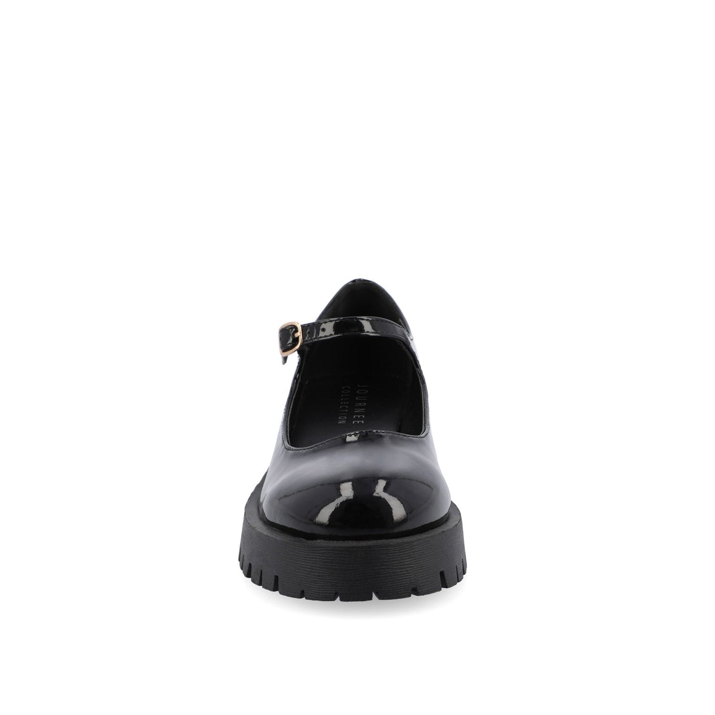 Journee KAMIE LUG SOLE MARY JANE FLATS IN WIDE - Black Patent