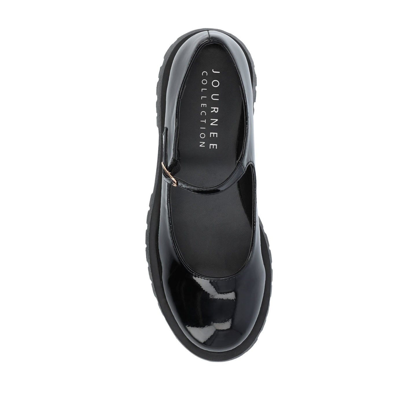 Journee KAMIE LUG SOLE MARY JANE FLATS IN WIDE - Black Patent