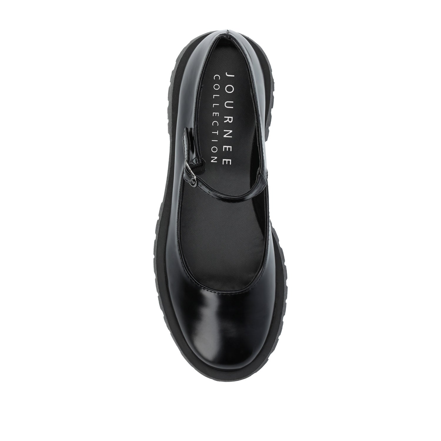 Journee KAMIE LUG SOLE MARY JANE FLATS IN WIDE - Black PU