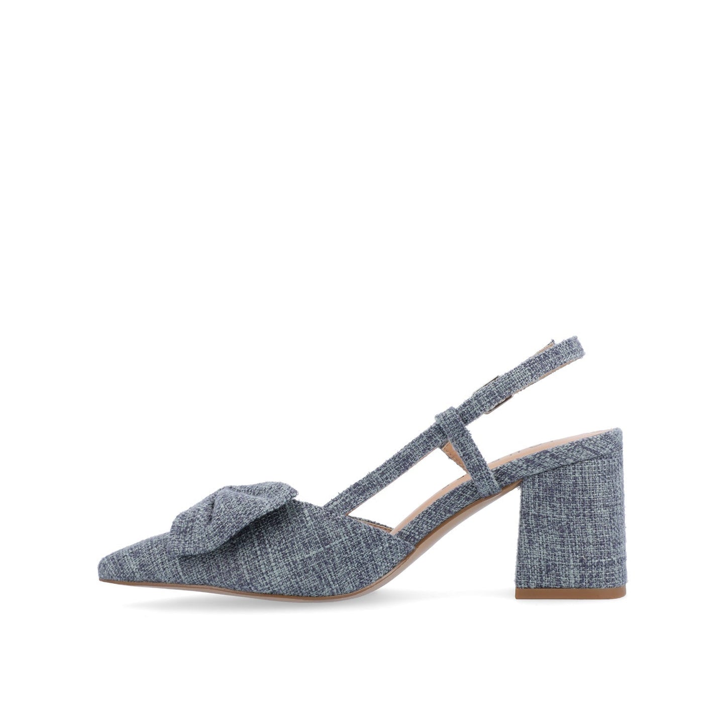 Journee TAILYNN BLOCK PUMP HEELS IN WIDE - Denim Blue Chambray