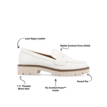 Journee KENLY VEGAN LEATHER LOAFER FLATS IN WIDE - White PU