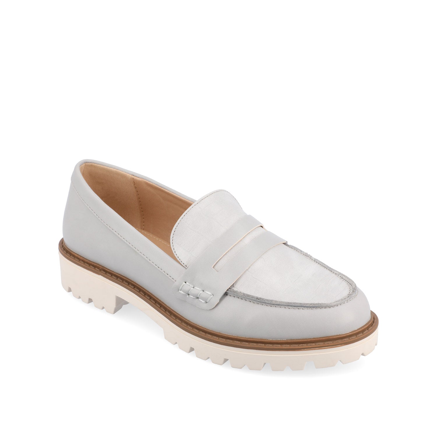 Journee KENLY VEGAN LEATHER LOAFER FLATS IN WIDE - Grey PU