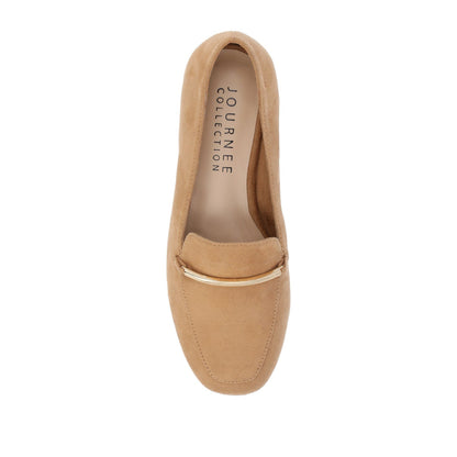 Journee WRENN FAUX SUEDE FLATS IN WIDE - Tan Faux Suede