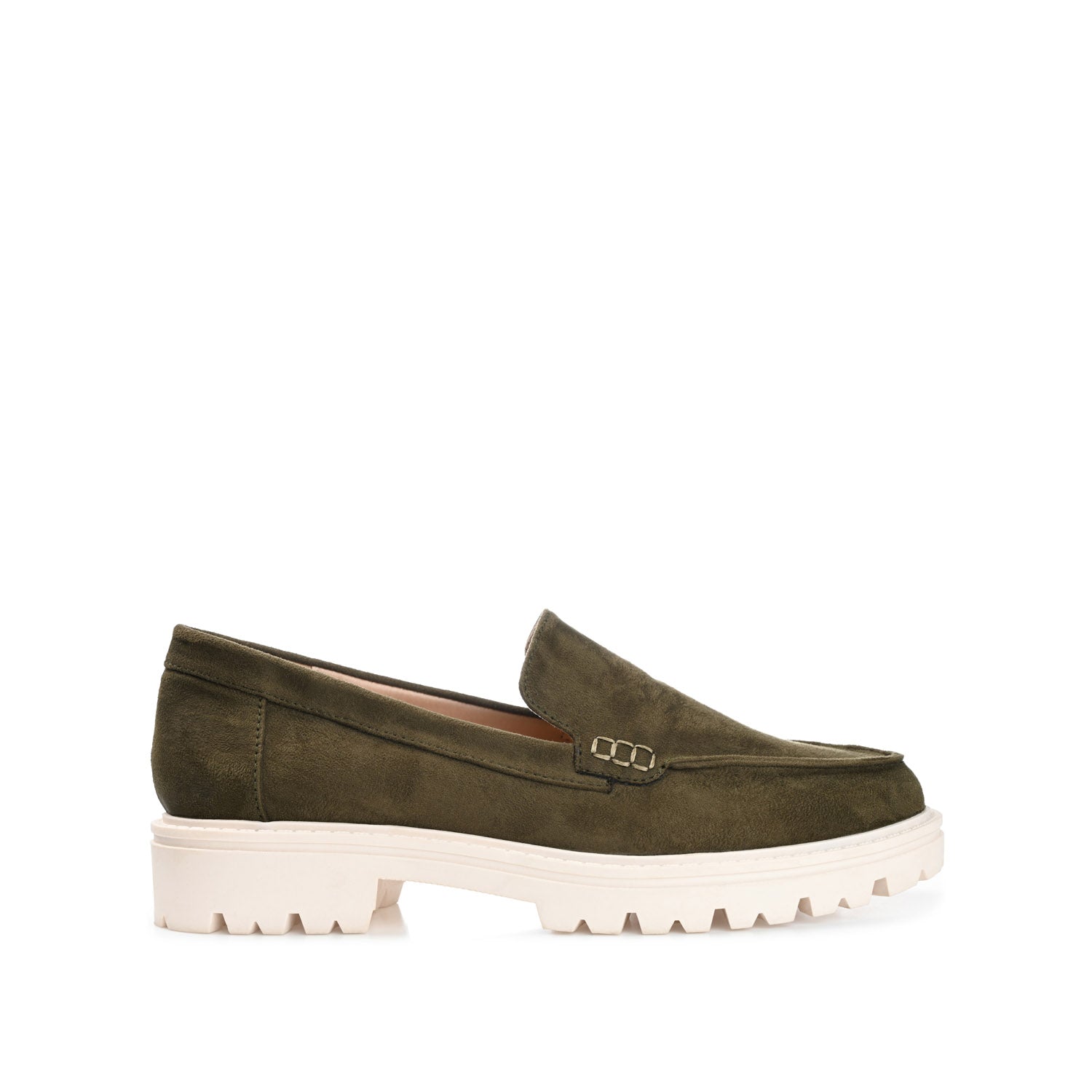 Journee ERIKA LOAFER FLATS IN FAUX SUEDE - Olive Faux Suede
