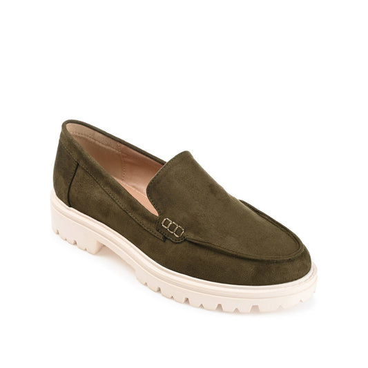 Journee ERIKA LOAFER FLATS IN FAUX SUEDE - Olive Faux Suede