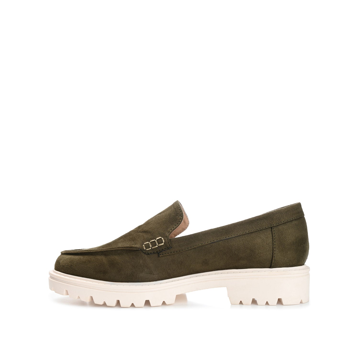 Journee ERIKA LOAFER FLATS IN FAUX SUEDE - Olive Faux Suede