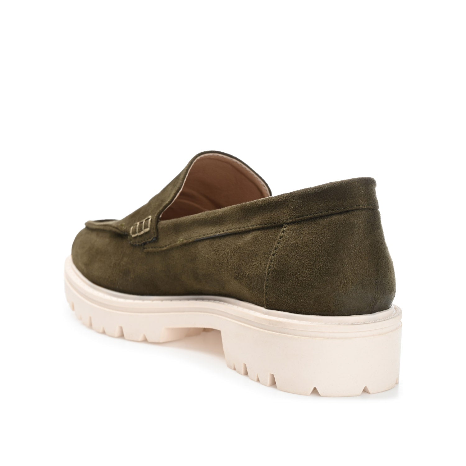 Journee ERIKA LOAFER FLATS IN FAUX SUEDE - Olive Faux Suede