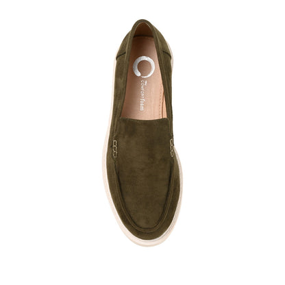 Journee ERIKA LOAFER FLATS IN FAUX SUEDE - Olive Faux Suede