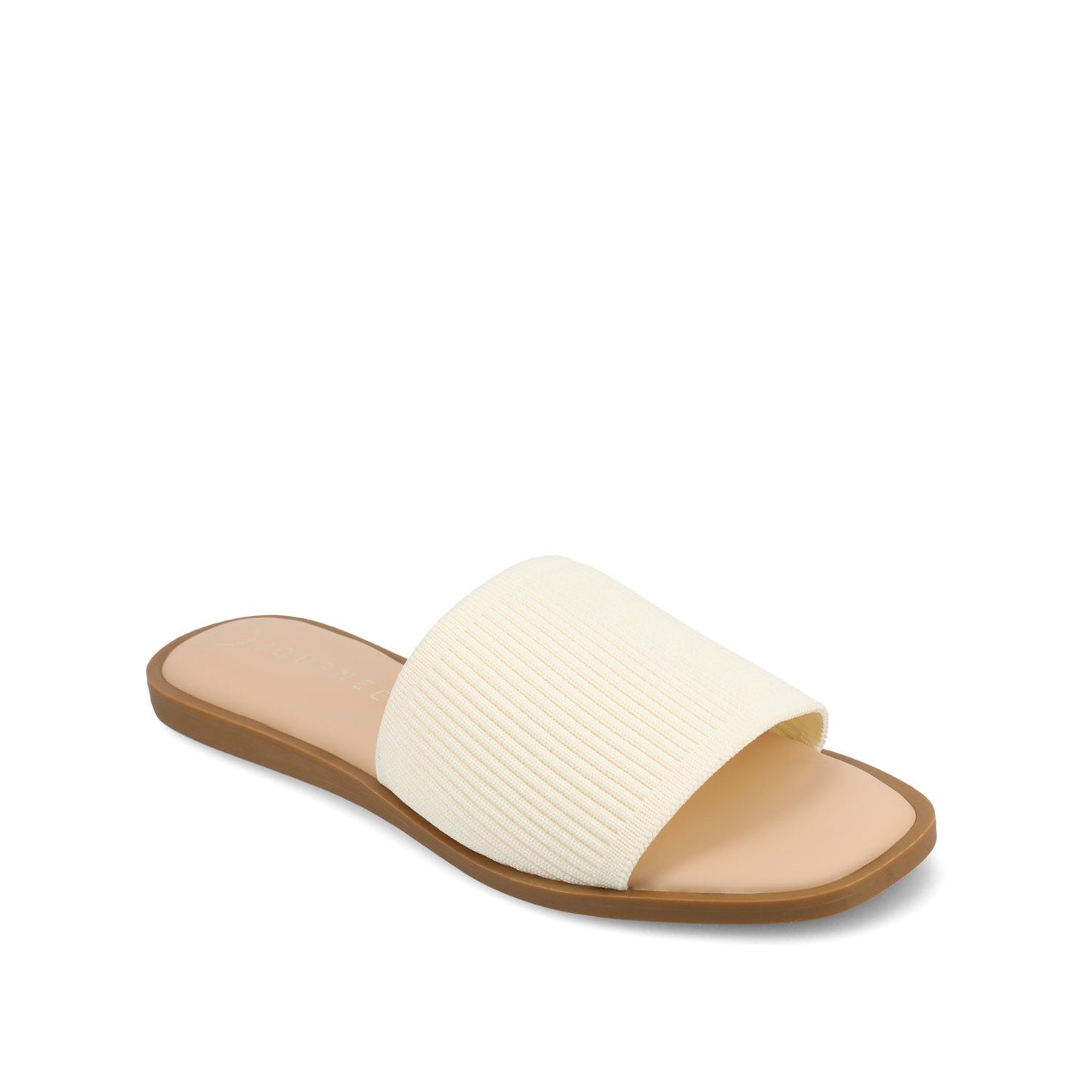 Journee PRISILLA SLIDE SANDALS IN KNIT FABRIC - Bone