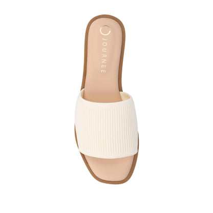 Journee PRISILLA SLIDE SANDALS IN KNIT FABRIC - Bone