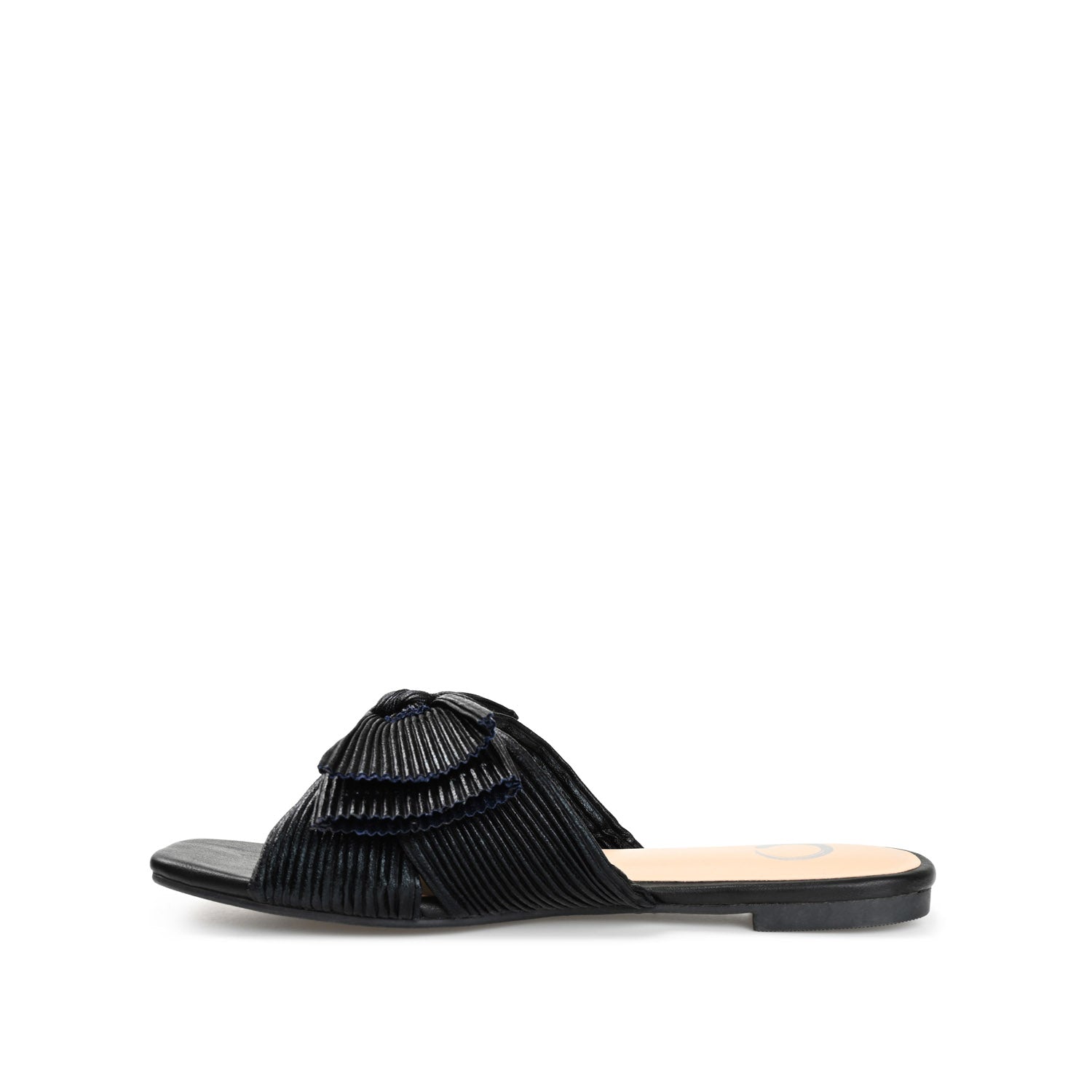 Journee SERLINA PLEATED SLIDE SANDALS IN FOIL - Black