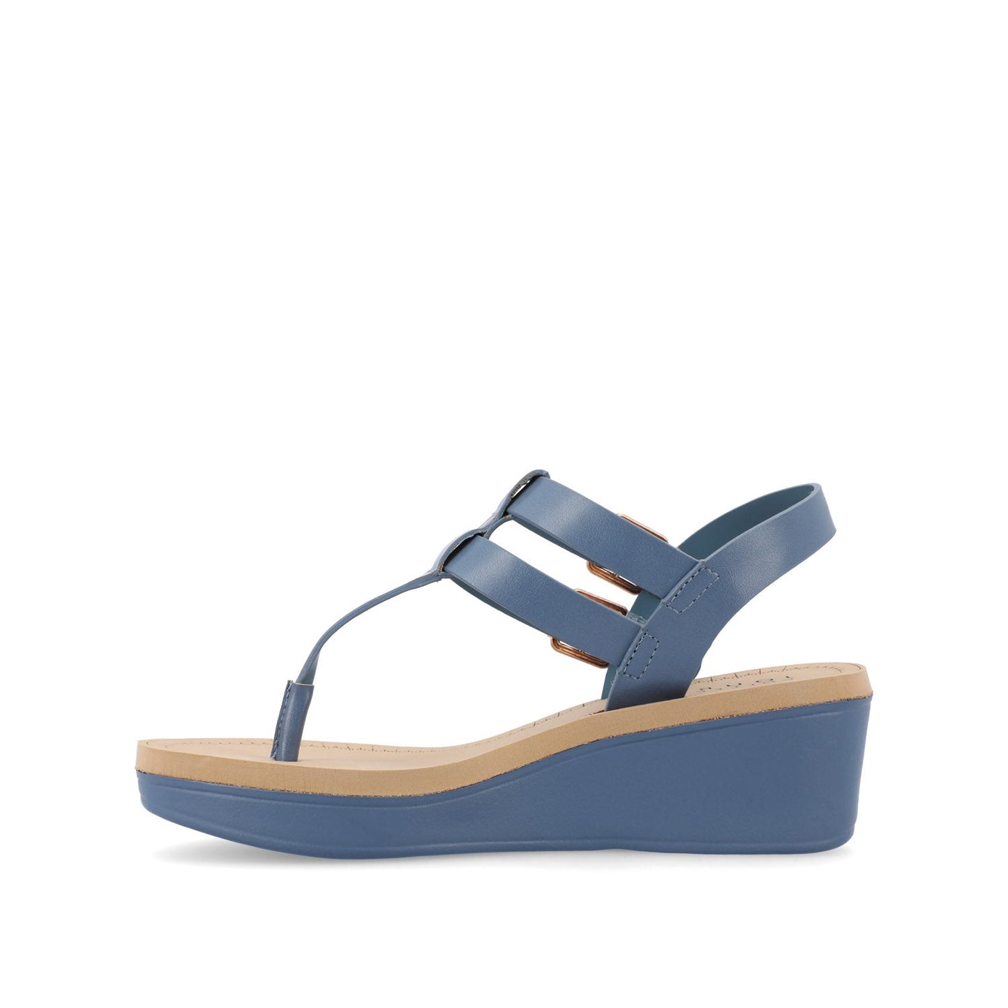 Journee BIANCA WEDGE HEELED SANDALS IN VEGAN LEATHER - Blue PU