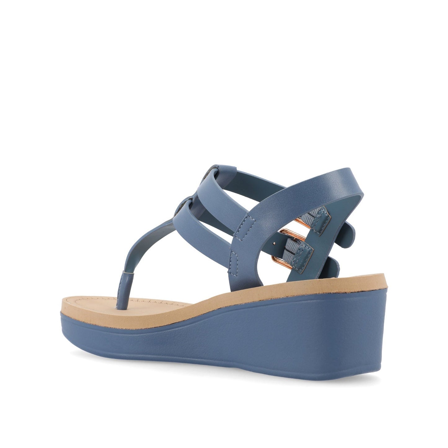 Journee BIANCA WEDGE HEELED SANDALS IN VEGAN LEATHER - Blue PU