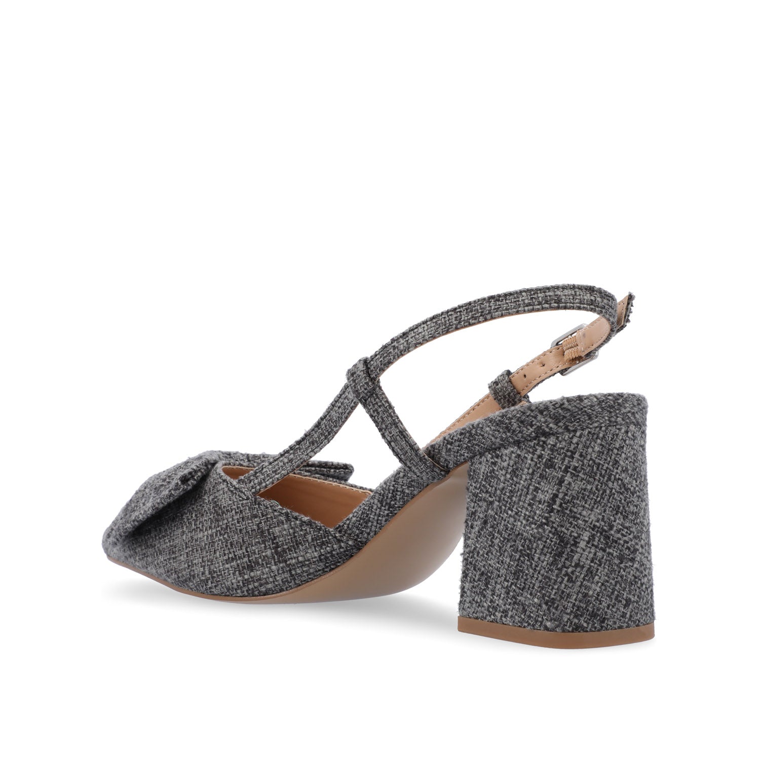 Journee TAILYNN SLINGBACK BLOCK HEELS IN FABRIC - Charcoal Linen