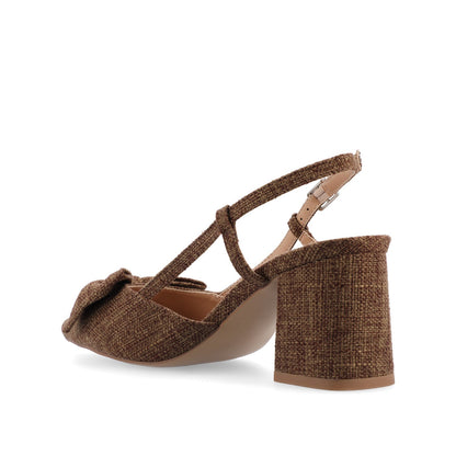 Journee TAILYNN SLINGBACK BLOCK HEELS IN FABRIC - Brown Linen