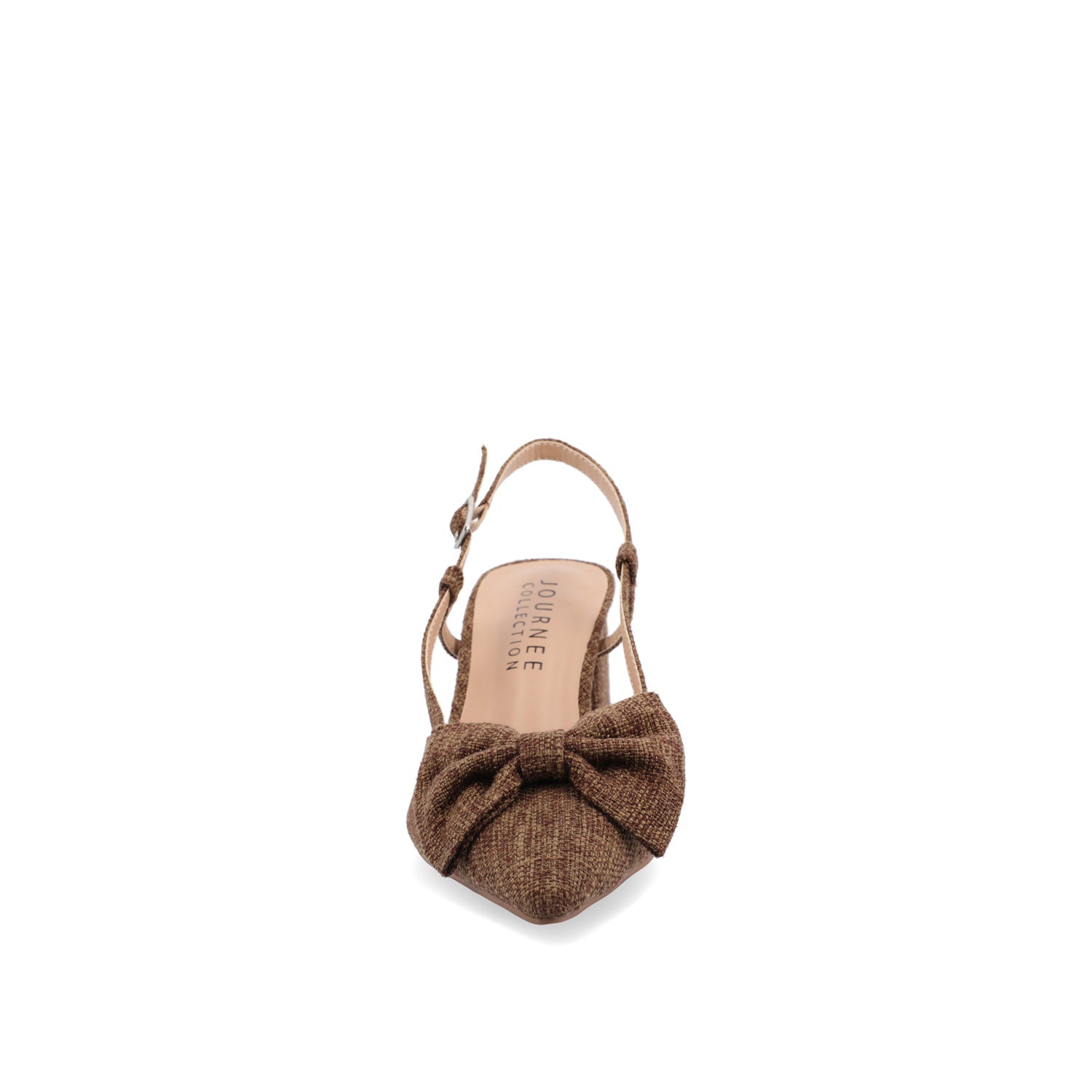 Journee TAILYNN SLINGBACK BLOCK HEELS IN FABRIC - Brown Linen