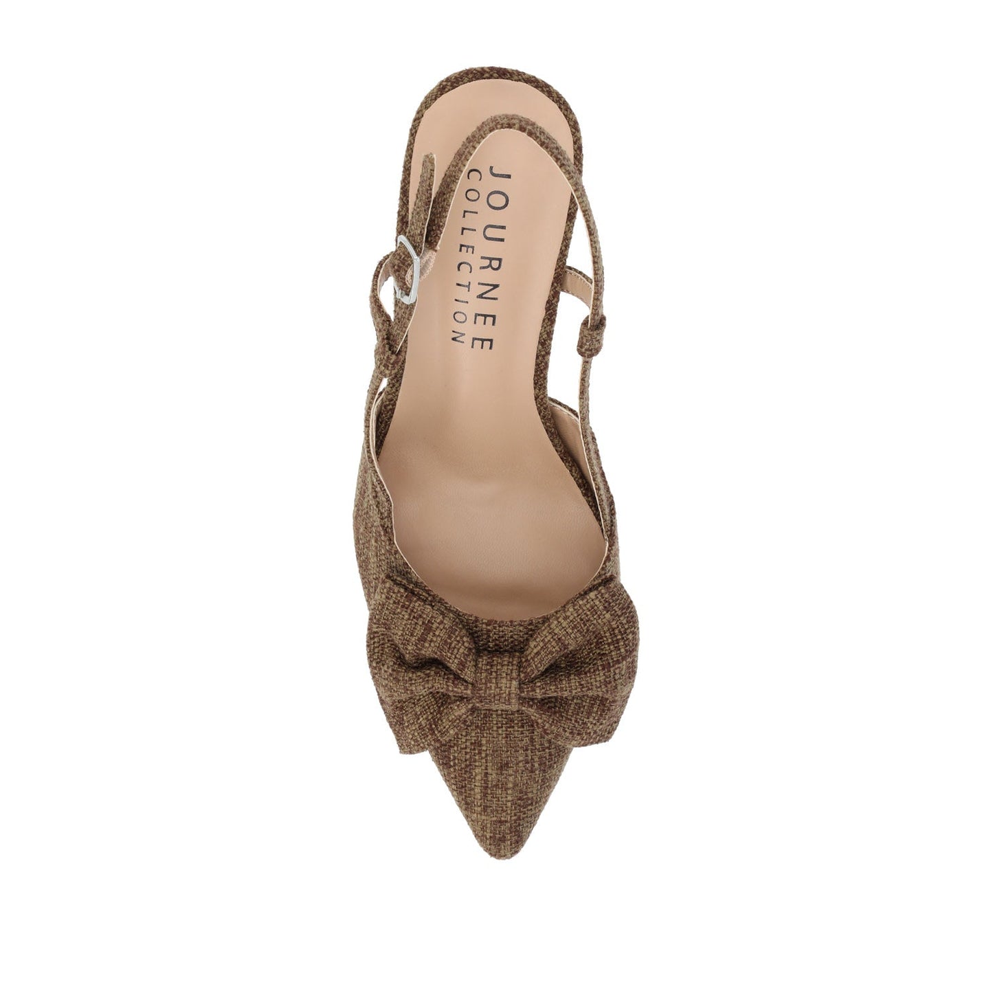 Journee TAILYNN SLINGBACK BLOCK HEELS IN FABRIC - Brown Linen