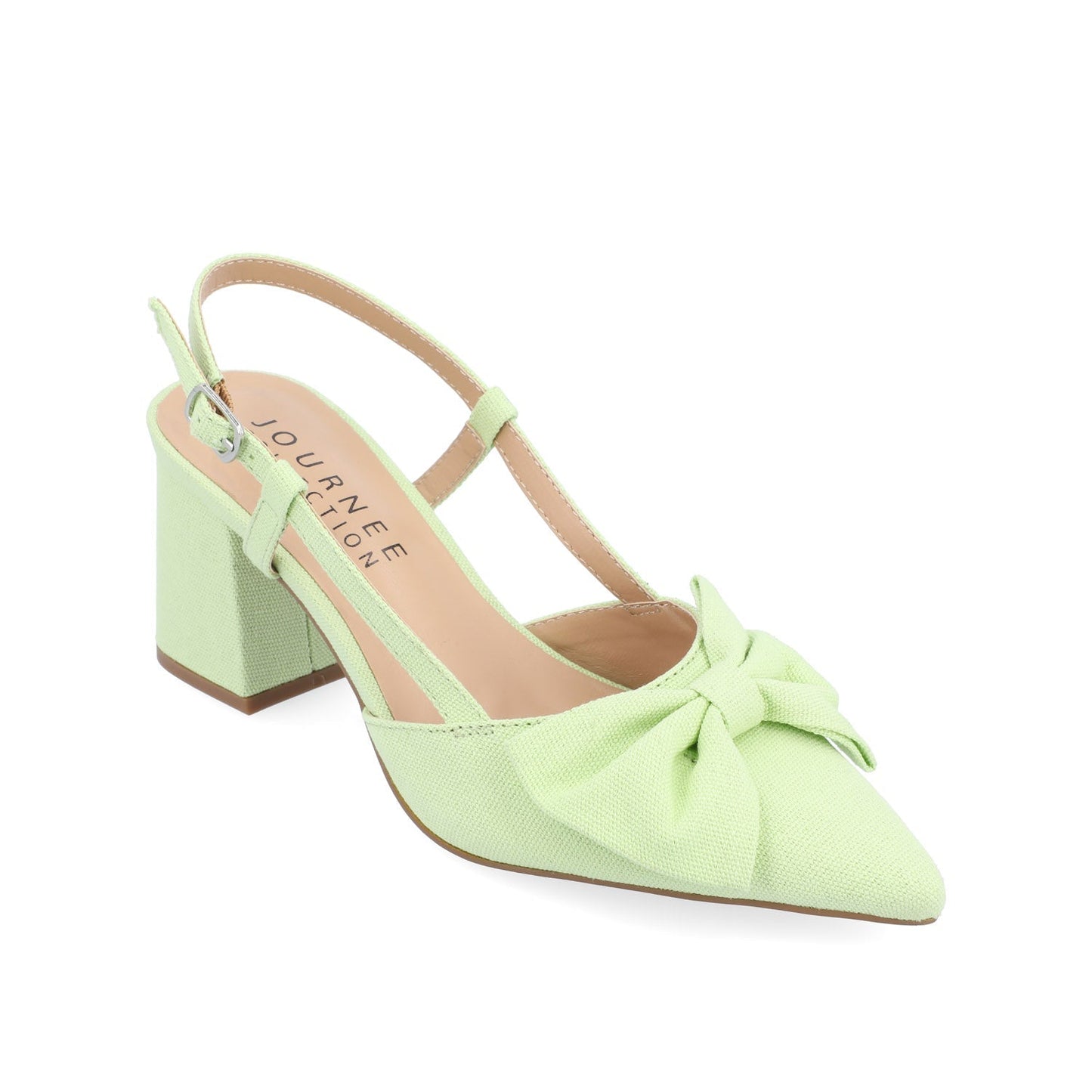 Journee TAILYNN SLINGBACK BLOCK HEELS IN FABRIC - Green Linen