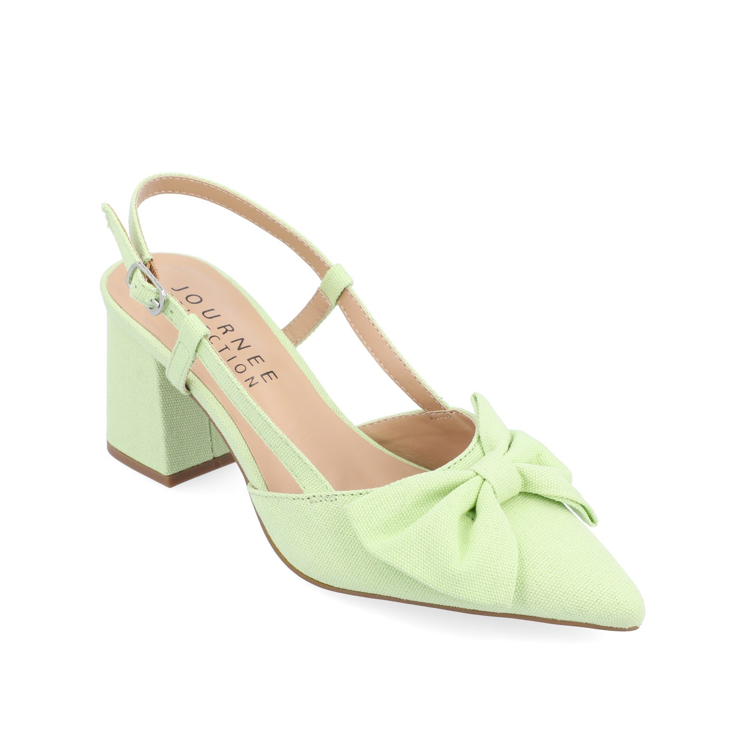 Journee TAILYNN SLINGBACK BLOCK HEELS IN FABRIC - Green Linen
