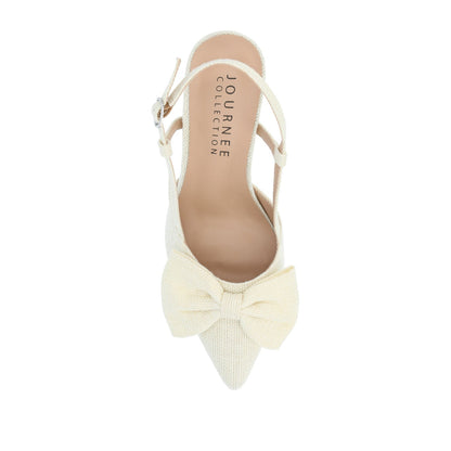 Journee TAILYNN SLINGBACK BLOCK HEELS IN FABRIC - Cream Linen