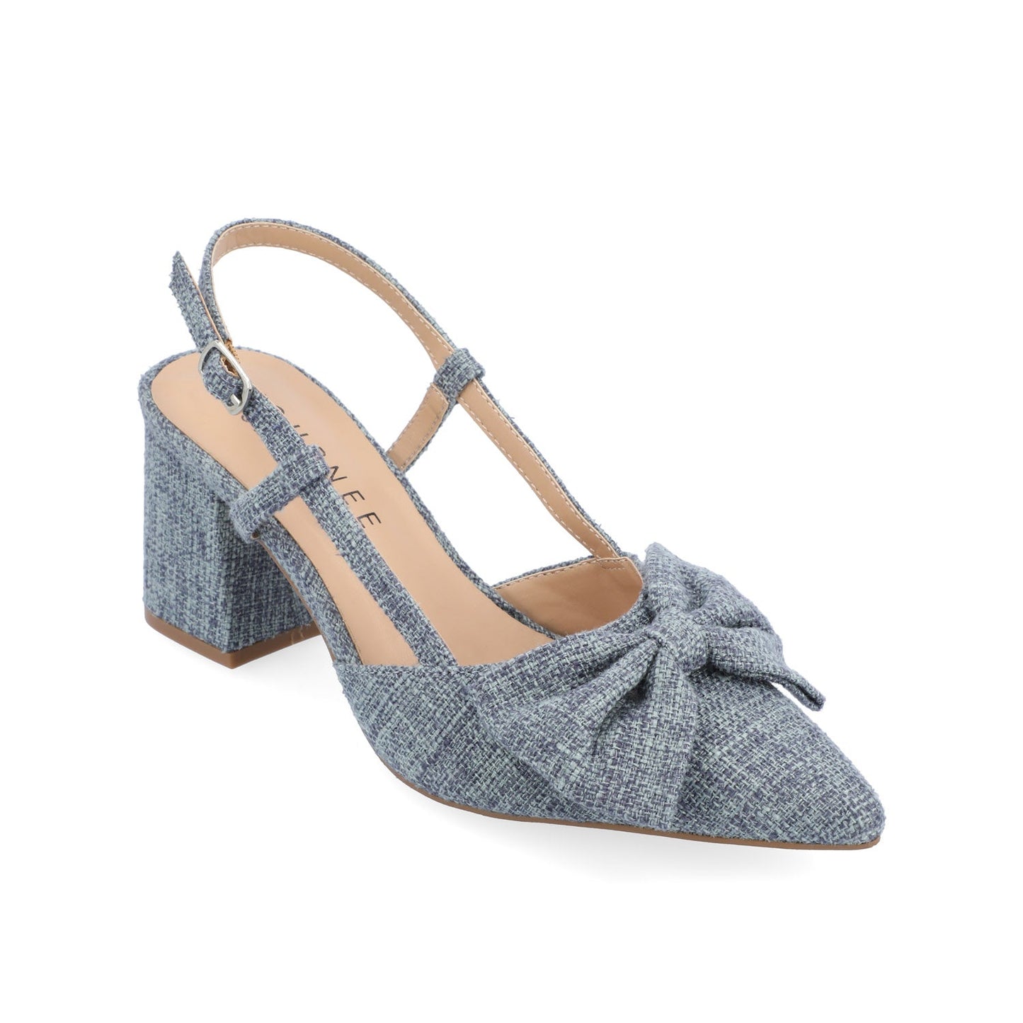 Journee TAILYNN SLINGBACK BLOCK HEELS IN FABRIC - Denim Blue Chambray