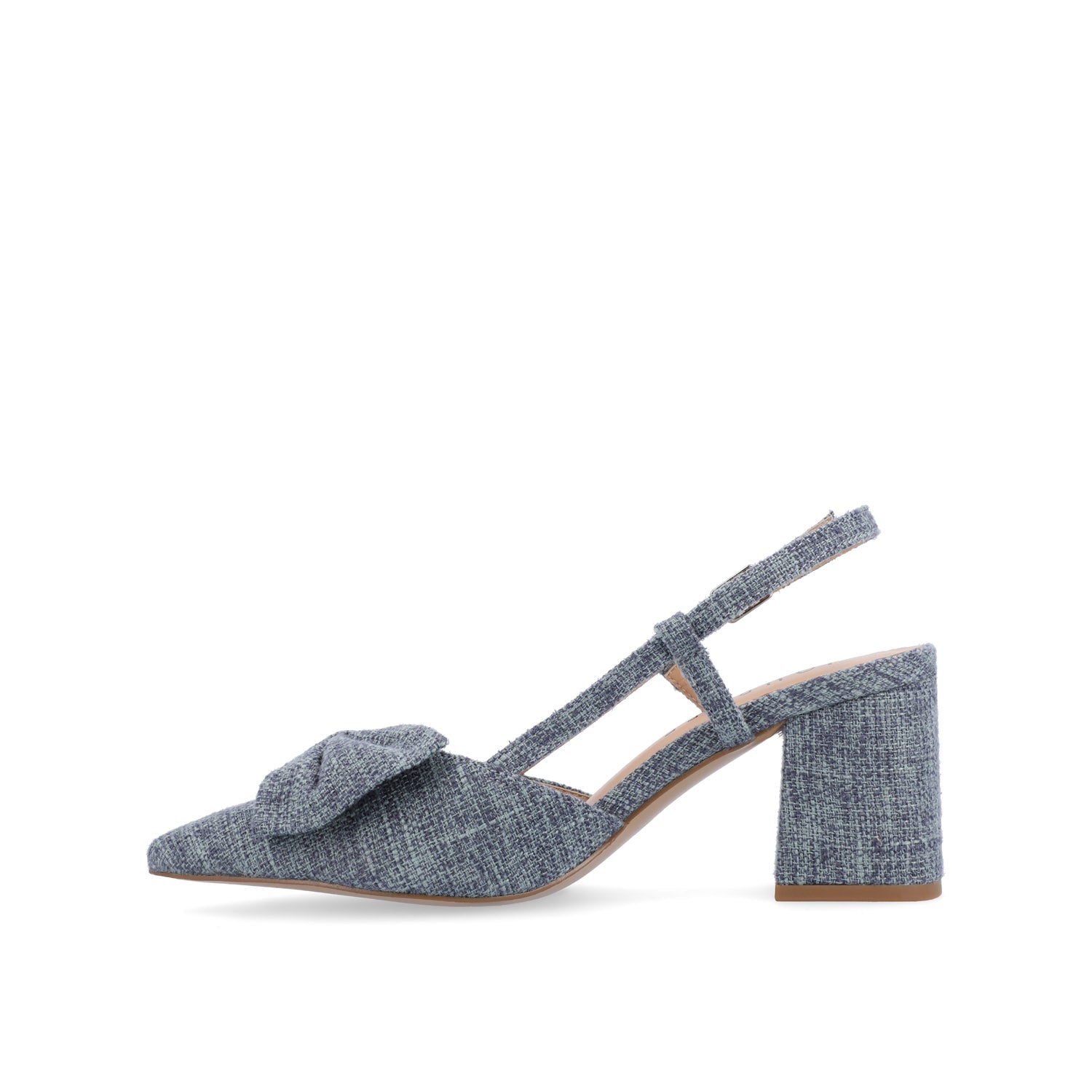 Journee TAILYNN SLINGBACK BLOCK HEELS IN FABRIC - Denim Blue Chambray