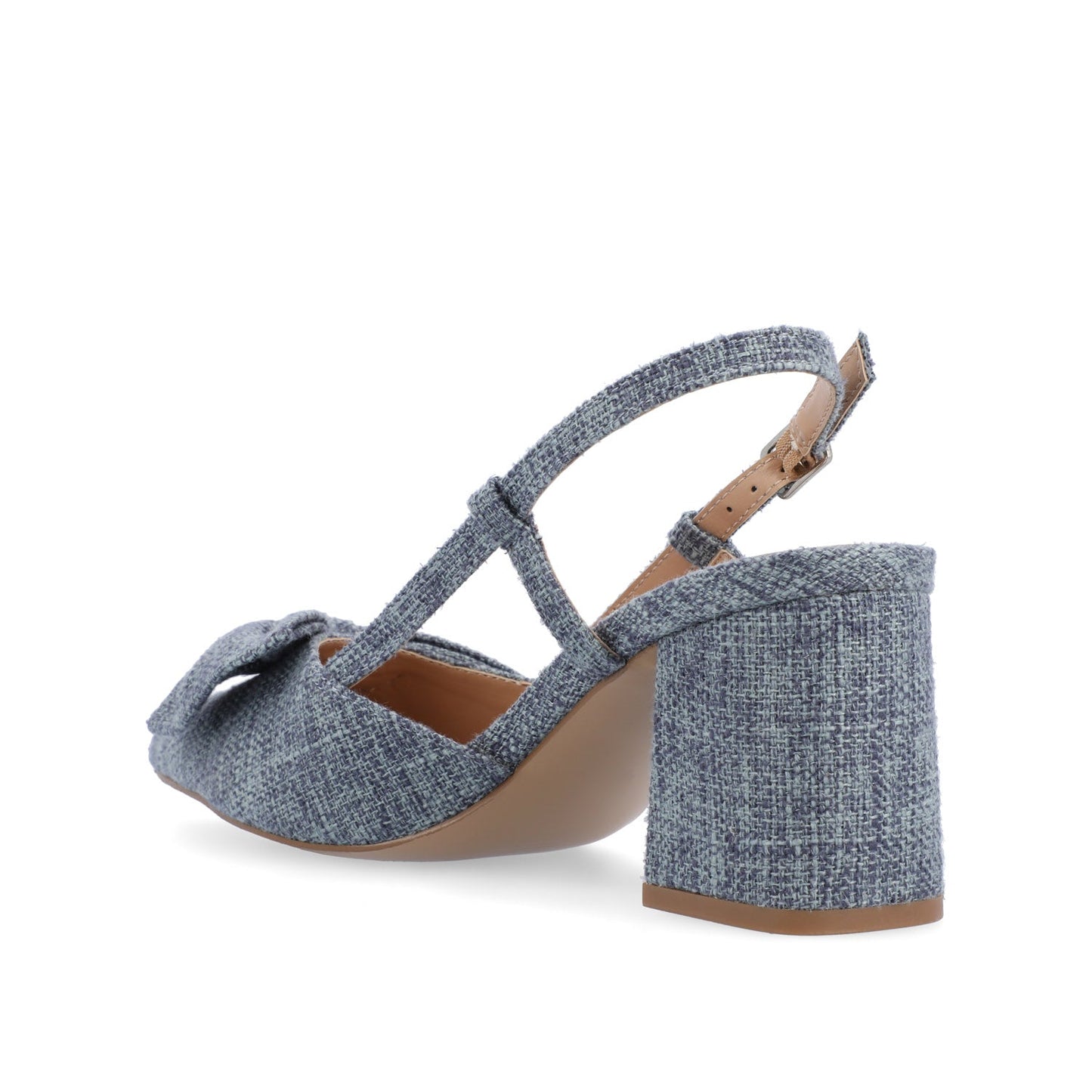 Journee TAILYNN SLINGBACK BLOCK HEELS IN FABRIC - Denim Blue Chambray