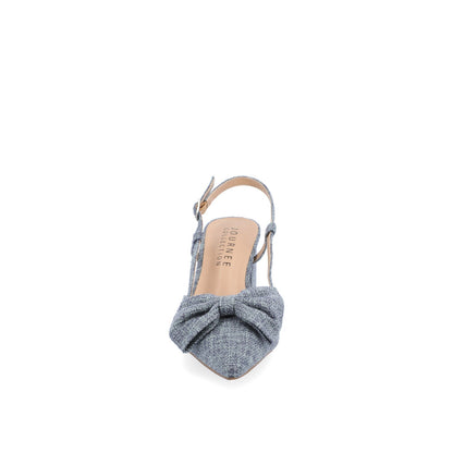 Journee TAILYNN SLINGBACK BLOCK HEELS IN FABRIC - Denim Blue Chambray