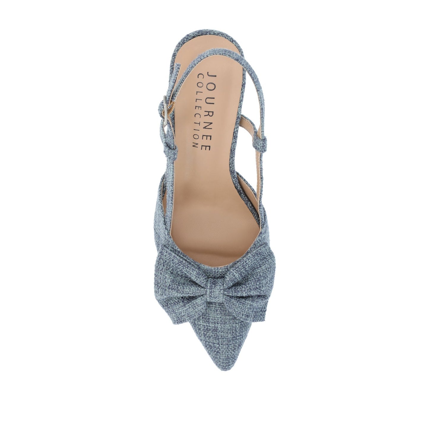 Journee TAILYNN SLINGBACK BLOCK HEELS IN FABRIC - Denim Blue Chambray