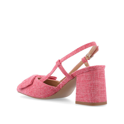 Journee TAILYNN SLINGBACK BLOCK HEELS IN FABRIC - Pink Linen