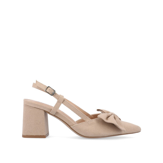 Journee TAILYNN SLINGBACK BLOCK HEELS IN FABRIC - Tan Beige Fabric