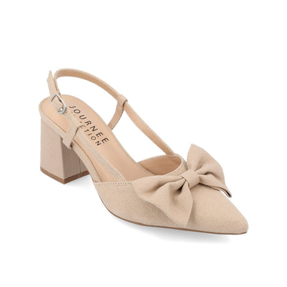 Journee TAILYNN SLINGBACK BLOCK HEELS IN FABRIC - Tan Beige Fabric