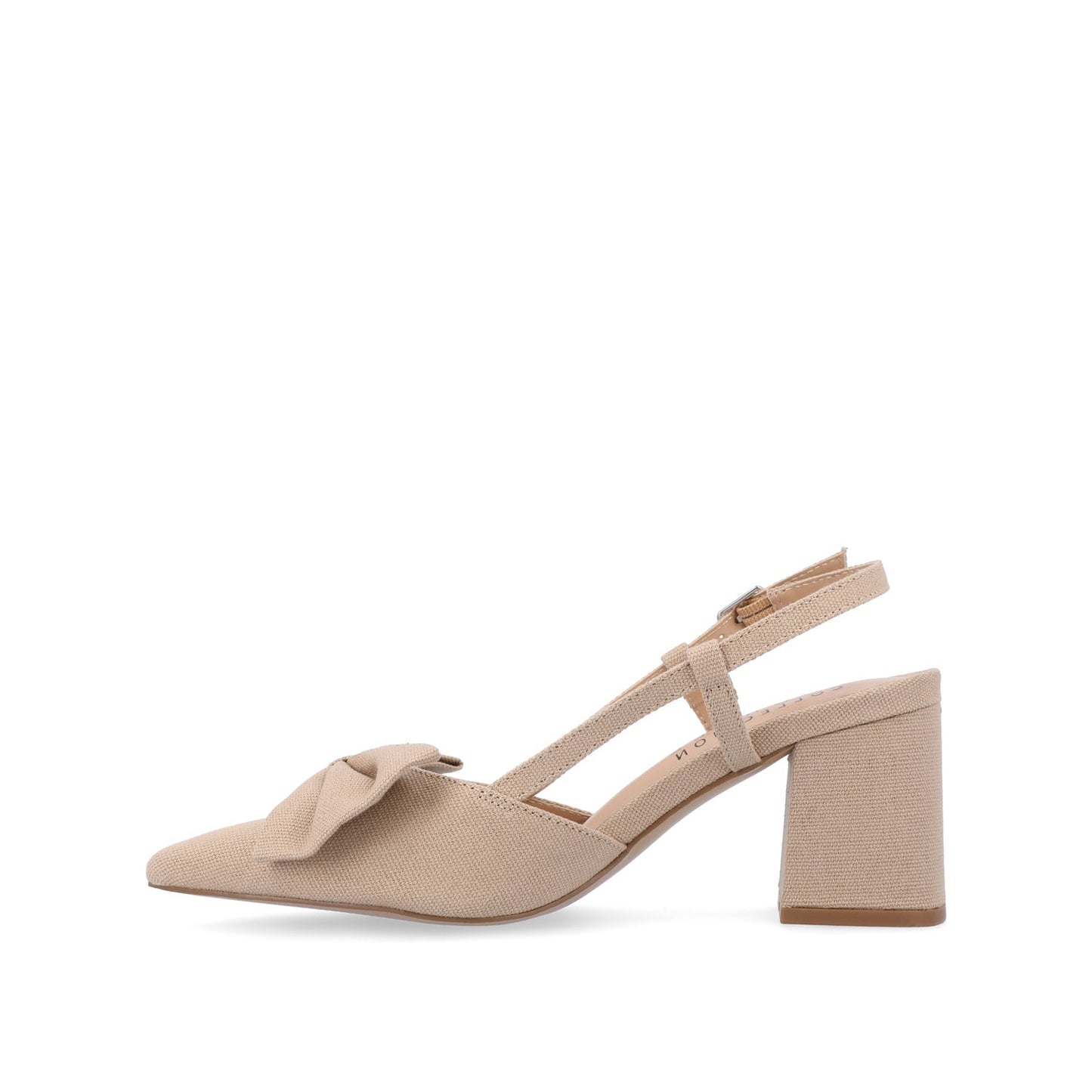 Journee TAILYNN SLINGBACK BLOCK HEELS IN FABRIC - Tan Beige Fabric