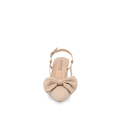 Journee TAILYNN SLINGBACK BLOCK HEELS IN FABRIC - Tan Beige Fabric