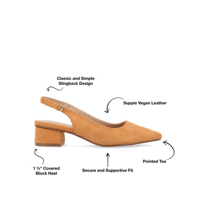 Journee SYLVIA LOW BLOCK PUMP HEELS IN FAUX SUEDE - Tan